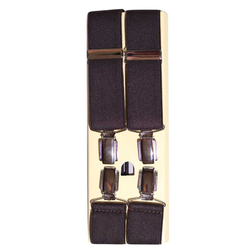 Shop premium 35mm 4-clip suspenders in Brown for a timeless, sophisticated look. Designed for comfort & durability, perfect for formal events, weddings, or everyday wear. Adjustable fit for all-day support. Shop in-store or online now!