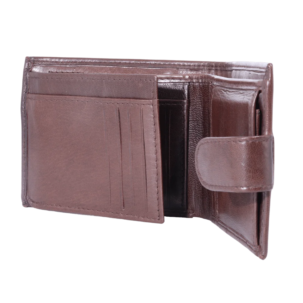 Men's Genuine Leather Carducci wallet in brown with flip-style cardholder available in-store, 337 Monty Naicker Street, Durban CBD or online at Omar's Tailors & Outfitters online store. A men's fashion curation for South African men - established in 1911.