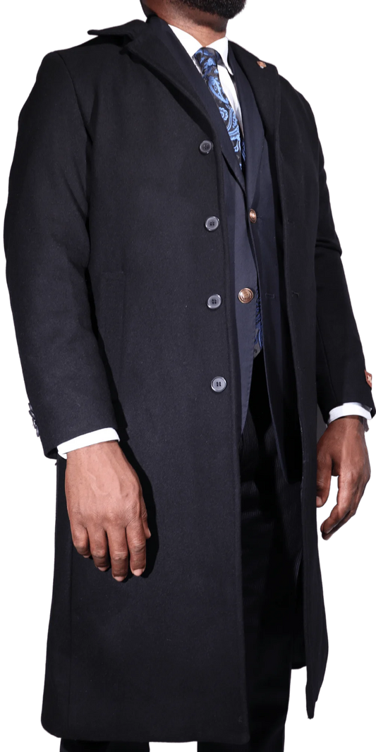 Men's Navada Clothing Cashmere Trenchcoat / overcoat in Black (111) available in-store, 337 Monty Naicker Street, Durban CBD or online at Omar's Tailors & Outfitters online store.   A men's fashion curation for South African men - established in 1911.