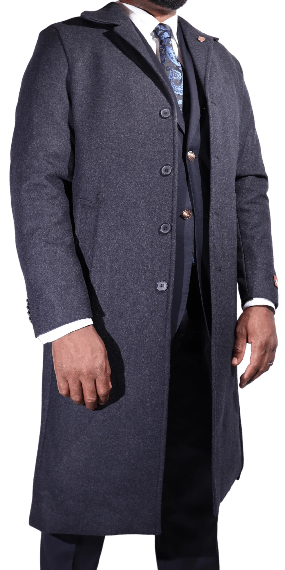 Men's Navada Clothing Cashmere Trenchcoat/overcoat in Grey (111) available in-store, 337 Monty Naicker Street, Durban CBD or online at Omar's Tailors & Outfitters online store. A men's fashion curation for South African men - established in 1911.