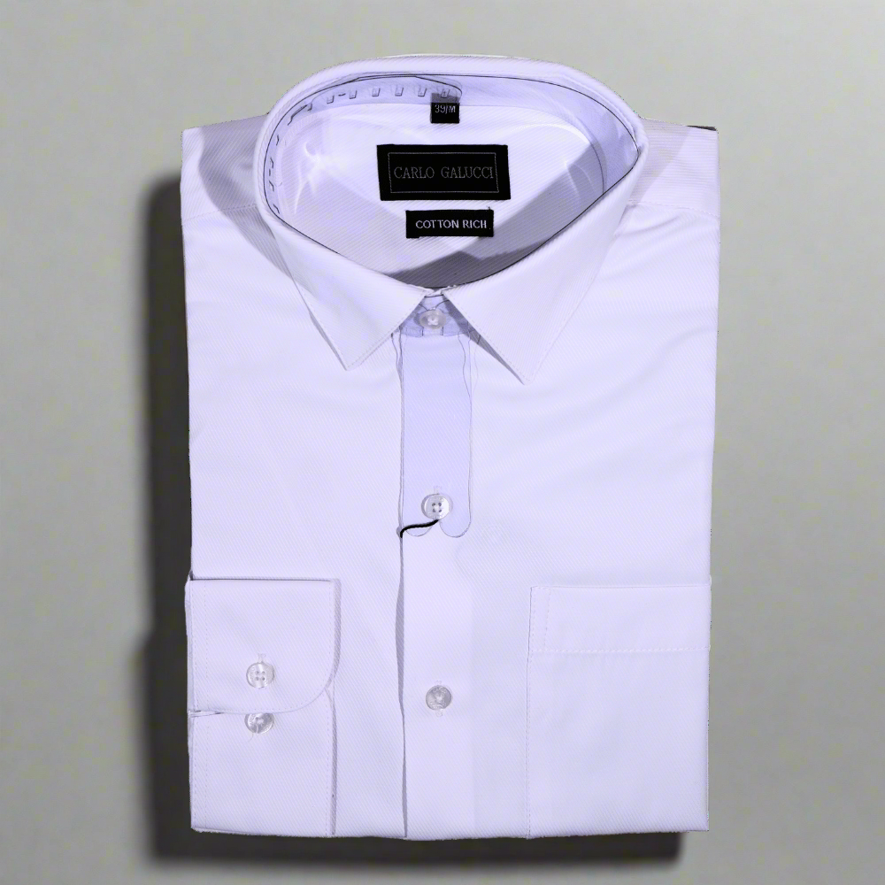 Men's Carlo Galucci Long Sleeve Shirt in White (1157) - available in-store, 337 Monty Naicker Street, Durban CBD or online at Omar's Tailors & Outfitters online store. A men's fashion curation for South African men - established in 1911.