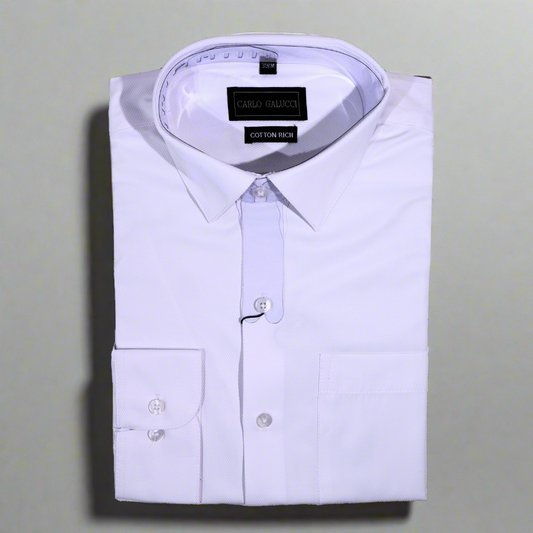 Men's Carlo Galucci Long Sleeve Shirt in White (1157) - available in-store, 337 Monty Naicker Street, Durban CBD or online at Omar's Tailors & Outfitters online store. A men's fashion curation for South African men - established in 1911.