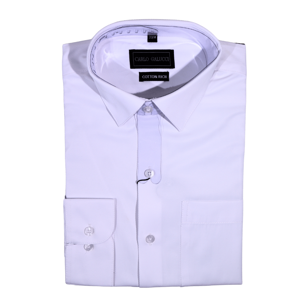 Men's Carlo Galucci Long Sleeve Shirt in White (1157) - available in-store, 337 Monty Naicker Street, Durban CBD or online at Omar's Tailors & Outfitters online store. A men's fashion curation for South African men - established in 1911.
