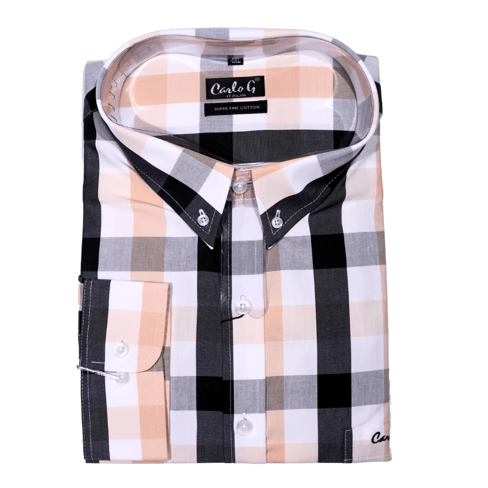 Men's Carlo Galucci Long Sleeve Checkered Cotton Formal Dress Shirt (1181) - available in-store, 337 Monty Naicker Street, Durban CBD or online at Omar's Tailors & Outfitters online store. A men's fashion curation for South African men - established in 1911.