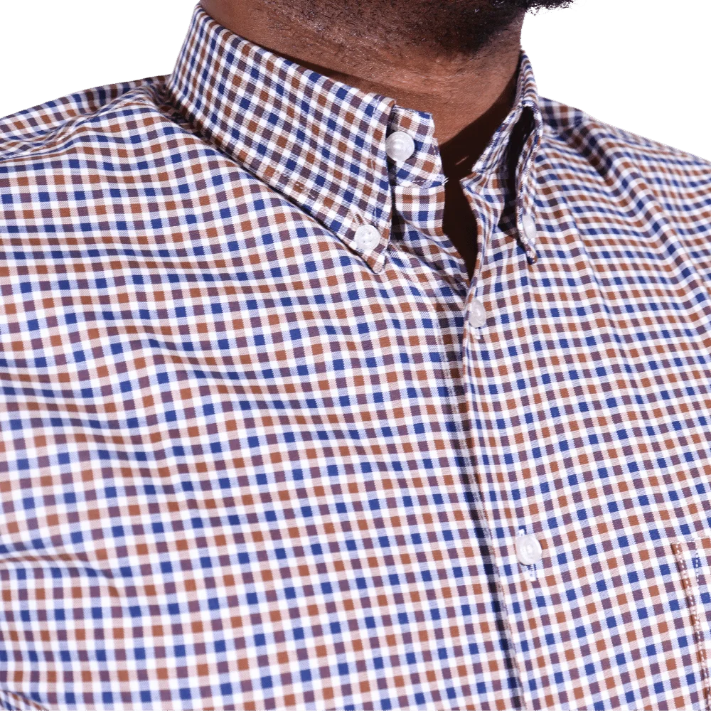 Men's 100% Cotton Thomas & Benno Checkered Long Sleeve Formal Shirt with Collar (121213) available in-store, 337 Monty Naicker Street, Durban CBD or online at Omar's Tailors & Outfitters online store. A men's fashion curation for South African men - established in 1911.