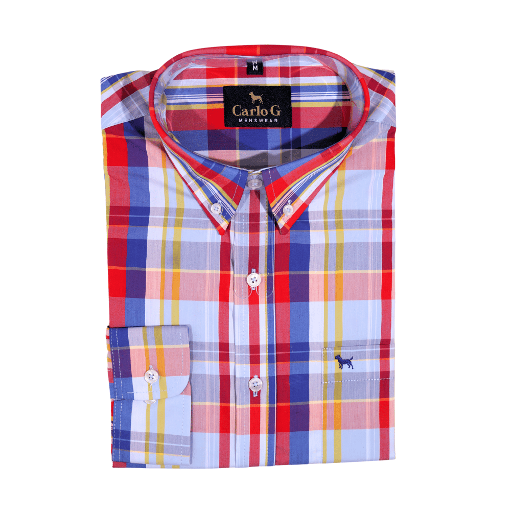 Men's Carlo Galucci Long Sleeve Shirt in Red (1288) - available in-store, 337 Monty Naicker Street, Durban CBD or online at Omar's Tailors & Outfitters online store. A men's fashion curation for South African men - established in 1911.