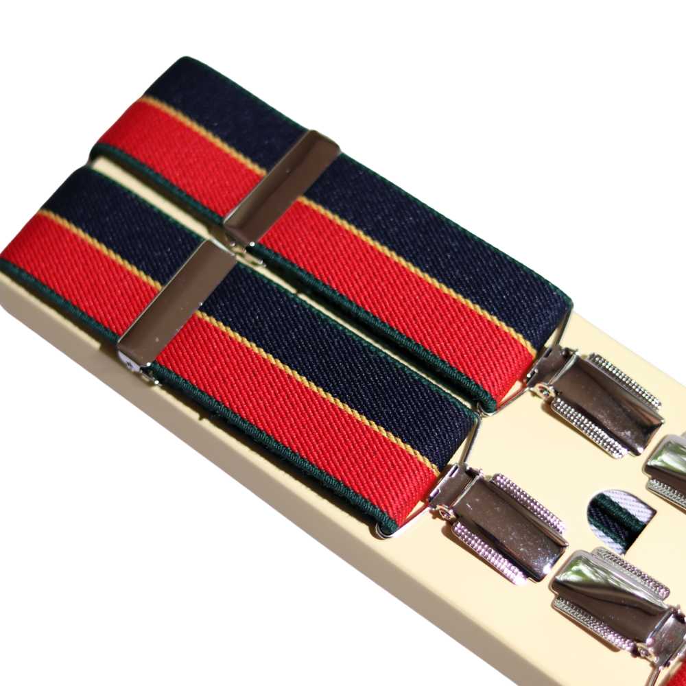 Shop premium 35mm 4-clip suspenders in Red Stripe for a timeless, sophisticated look. Designed for comfort & durability, perfect for formal events, weddings, or everyday wear. Adjustable fit for all-day support. Shop in-store or online now!