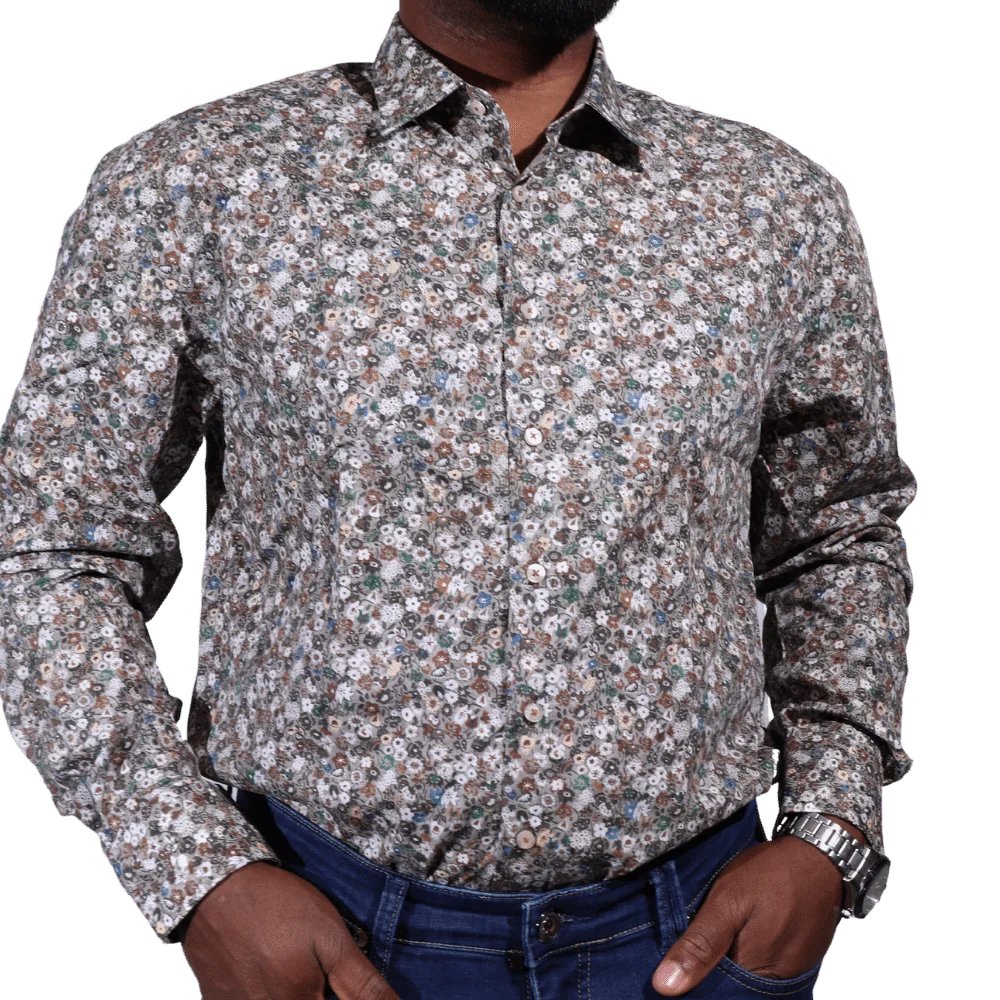 Men's 100% Cotton Thomas & Benno Long Sleeve Formal Shirt with Collar in Floral Print available in-store, 337 Monty Naicker Street, Durban CBD or online at Omar's Tailors & Outfitters online store. A men's fashion curation for South African men - established in 1911.