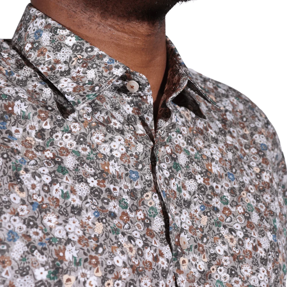 Men's 100% Cotton Thomas & Benno Long Sleeve Formal Shirt with Collar in Floral Print available in-store, 337 Monty Naicker Street, Durban CBD or online at Omar's Tailors & Outfitters online store. A men's fashion curation for South African men - established in 1911.