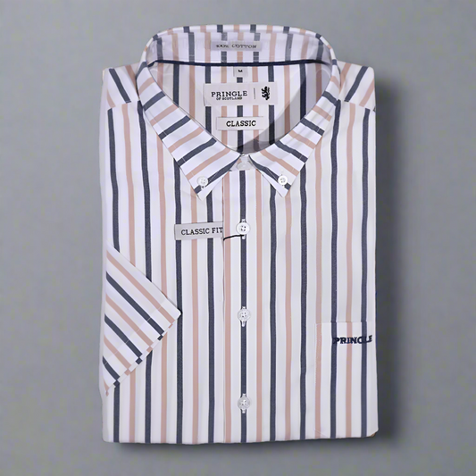 Men's Pringle 100% Cotton Short Sleeve Shirt in Multi (1410) - available in-store, 337 Monty Naicker Street, Durban CBD or online at Omar's Tailors & Outfitters online store.   A men's fashion curation for South African men - established in 1911.