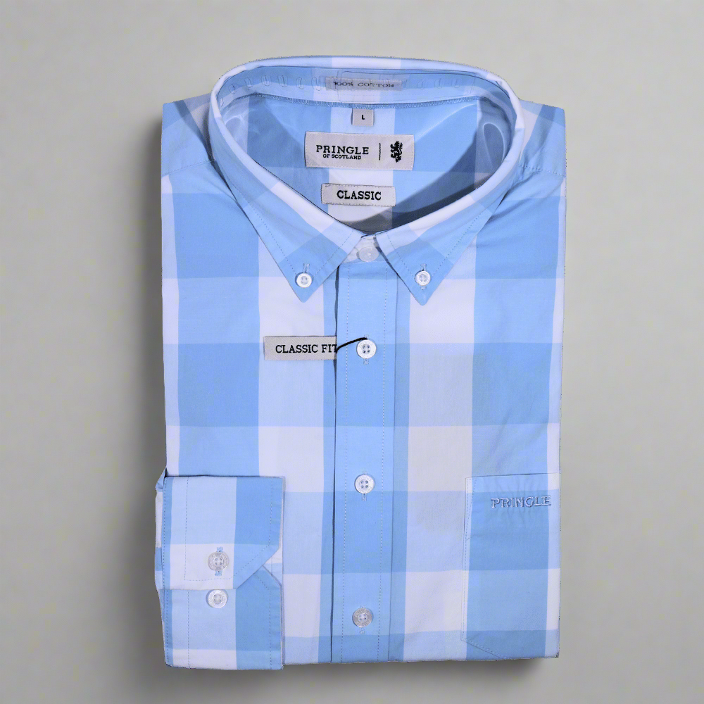 Men's Pringle 100% Cotton Shirt in Blue (1427) - available in-store, 337 Monty Naicker Street, Durban CBD or online at Omar's Tailors & Outfitters online store. A men's fashion curation for South African men - established in 1911.