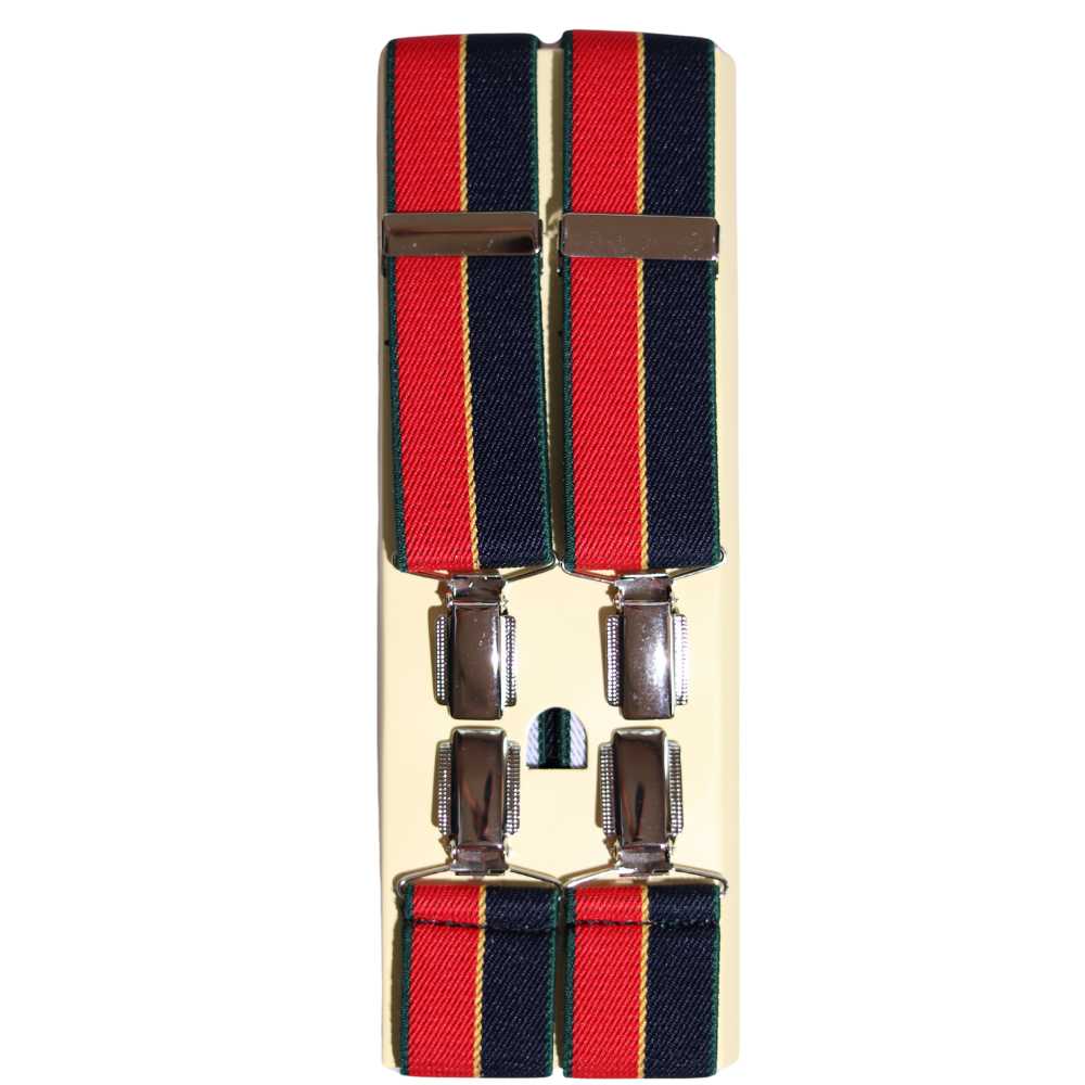Shop premium 35mm 4-clip suspenders in Red Stripe for a timeless, sophisticated look. Designed for comfort & durability, perfect for formal events, weddings, or everyday wear. Adjustable fit for all-day support. Shop in-store or online now!