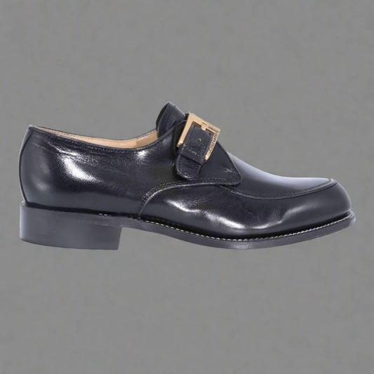 Crockett & Jones Glace Kid Monk - Black Buckle-Up (Genuine Leather Upper and Sole)