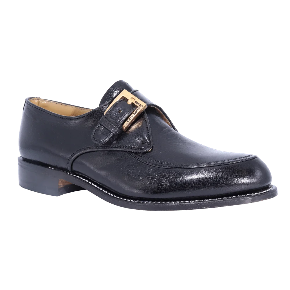 Crockett & Jones Glace Kid Monk - Black Buckle-Up (Genuine Leather Upper and Sole)