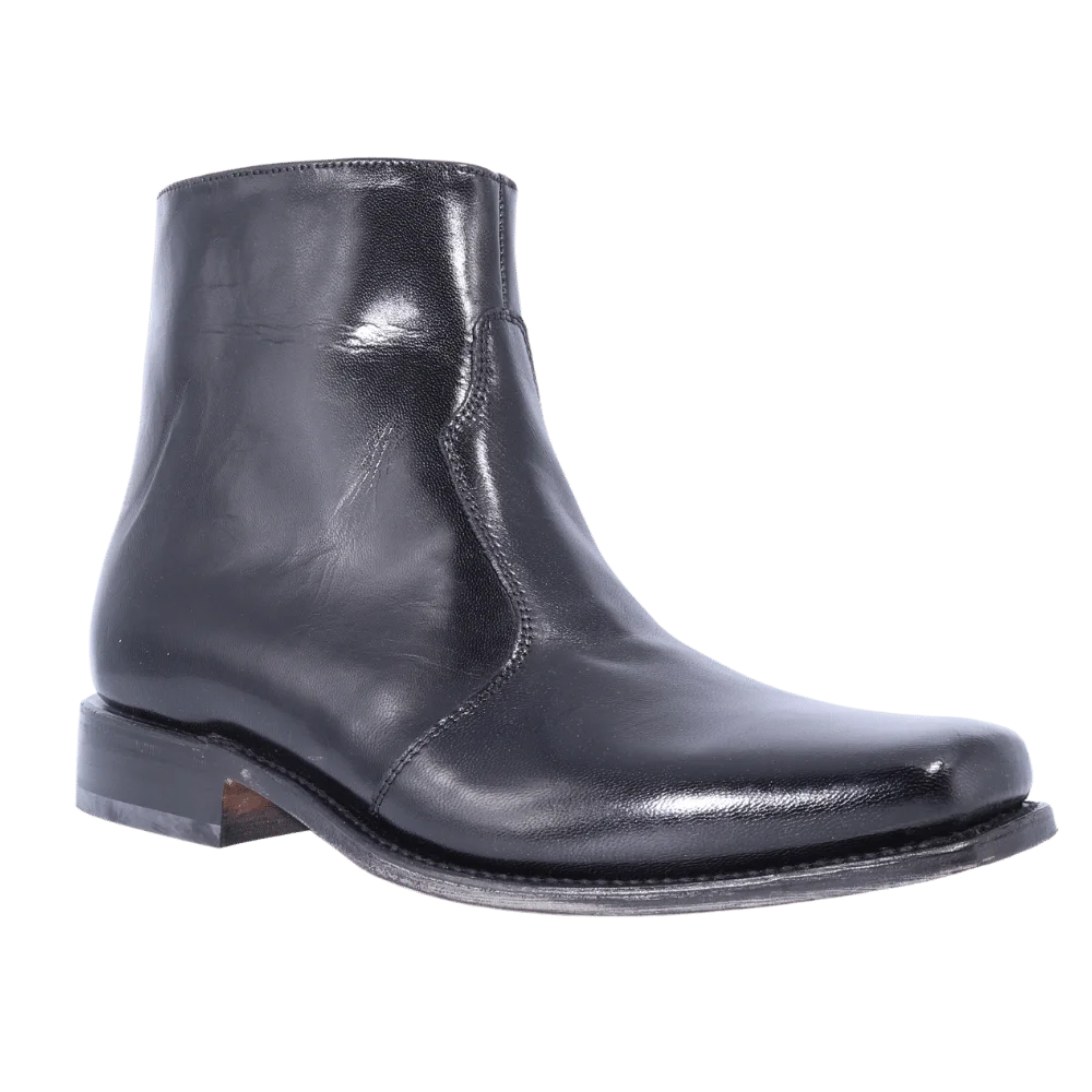 Discover the Men's Crockett & Jones Square-Toe Formal Boot in Black, featuring an inside zip, plain vamp, leather uppers, and leather soles. Perfect for a sophisticated look. Shop in-store at the Durban branch or online - we offer a courier service, delivered to you.
