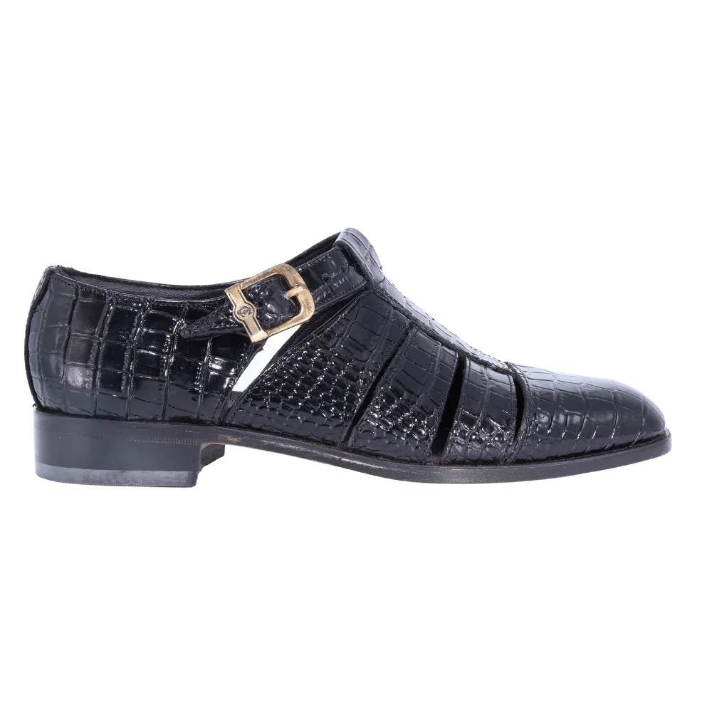 Black crocodile top sandals