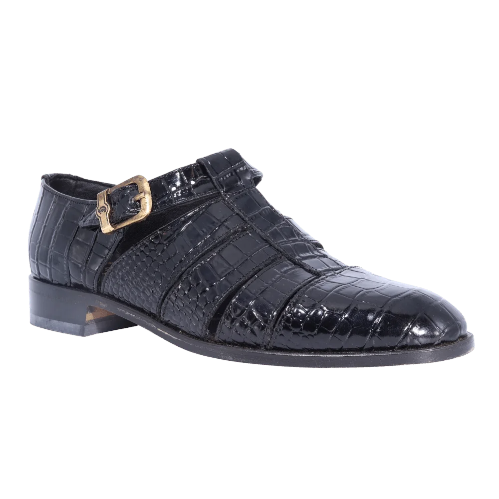Crockett & Jones Crocodile Sandal - Black (Genuine Leather Upper and Sole)