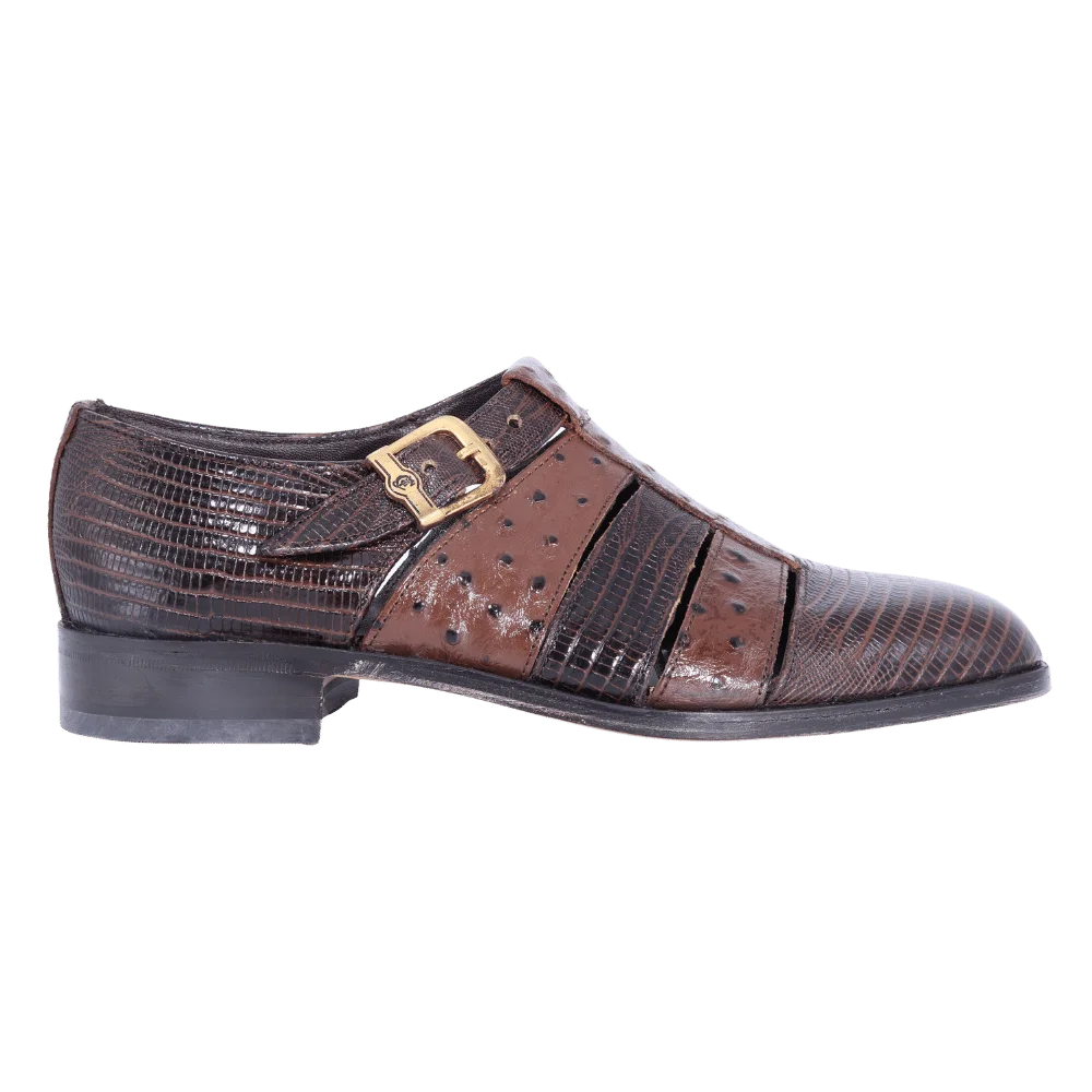 Crockett & Jones Lizard Emu Sandal - Brown Combo Lizard (Genuine Leather Upper and Sole)