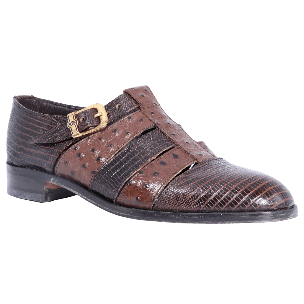 Crockett & Jones Lizard Emu Sandal - Brown Combo Lizard (Genuine Leather Upper and Sole)