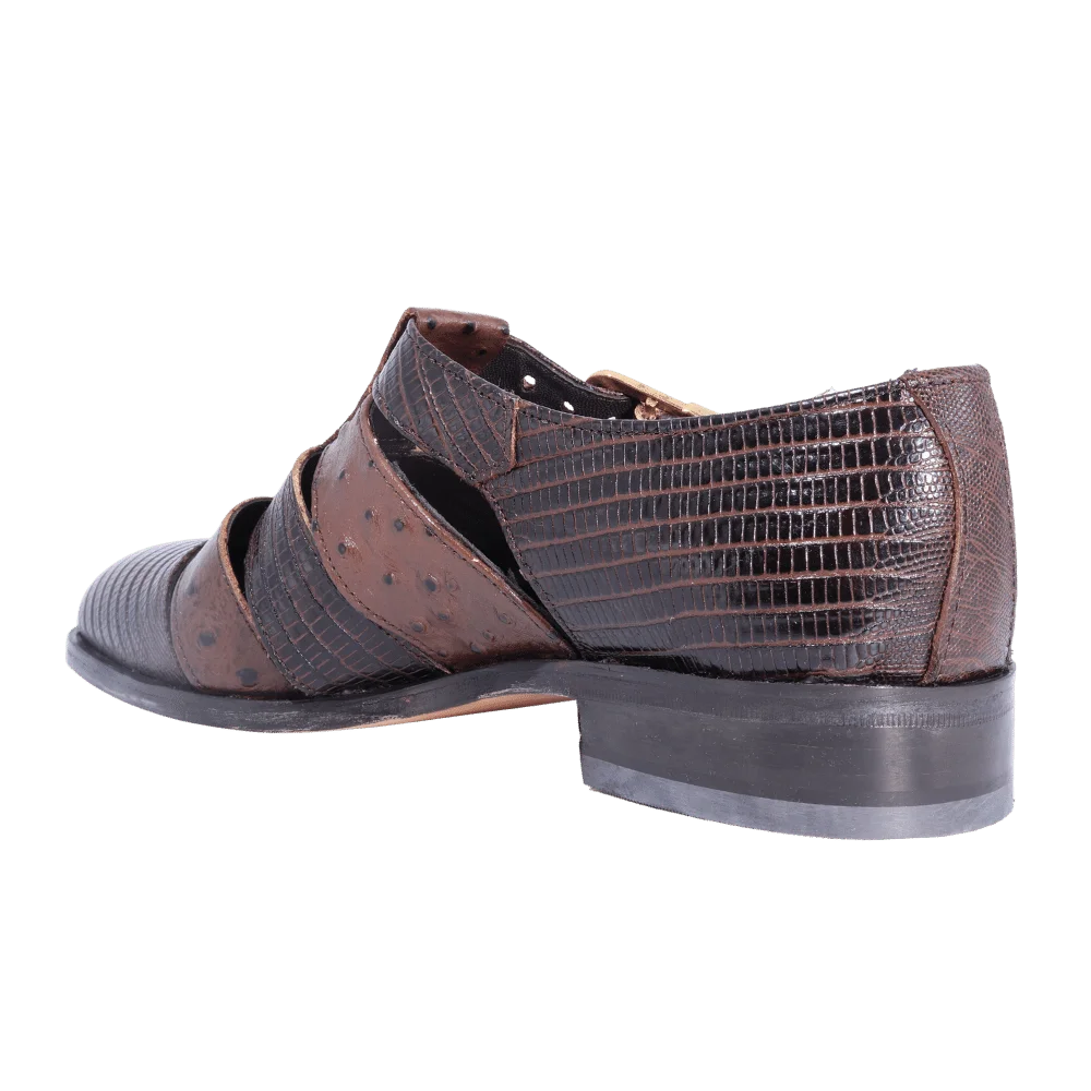 Crockett & Jones Lizard Emu Sandal - Brown Combo Lizard (Genuine Leather Upper and Sole)