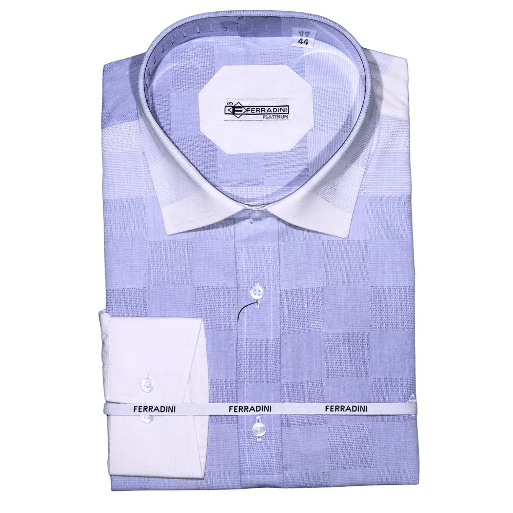 Shop the Men's Ferradini Long Sleeve Collared Shirt in Blue, designed for premium style and comfort. Perfect for all occasions, available in-store at 337 Monty Naicker Street, Durban Central, or online at www.omarstailors.com.