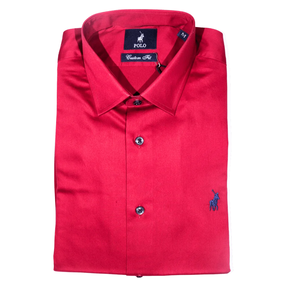 Polo Custom Fit Long Sleeve Formal Shirt in Crimson
