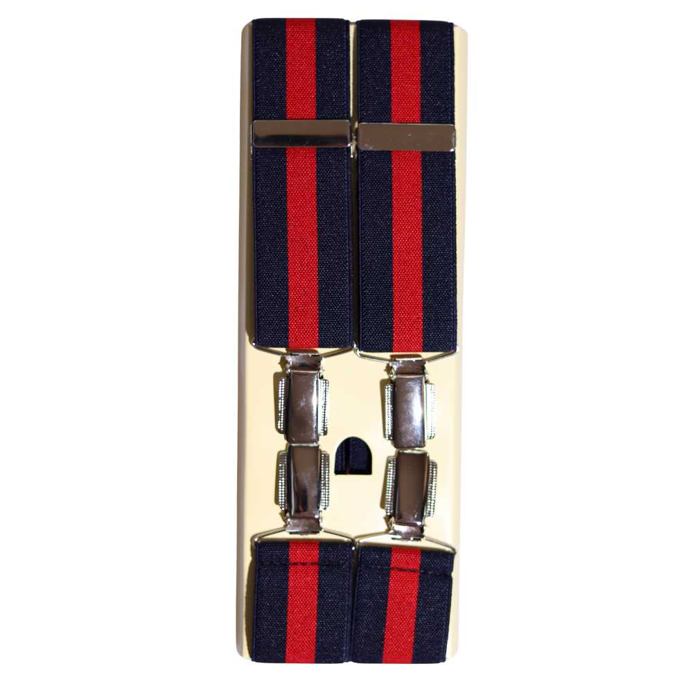 Shop premium 35mm 4-clip suspenders in Navy Stripe for a timeless, sophisticated look. Designed for comfort & durability, perfect for formal events, weddings, or everyday wear. Adjustable fit for all-day support. Shop in-store or online now!