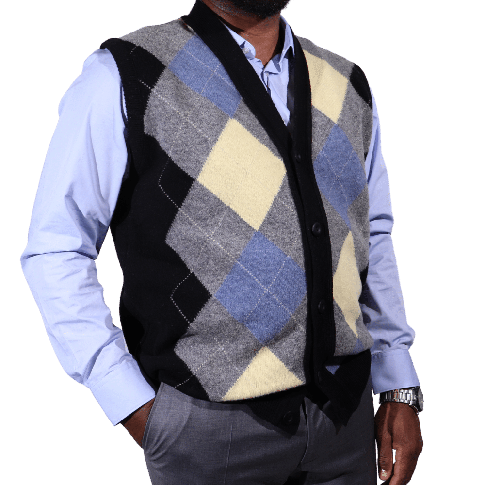 Loch Lomond Argyle Sleeveless Cardigan in Black