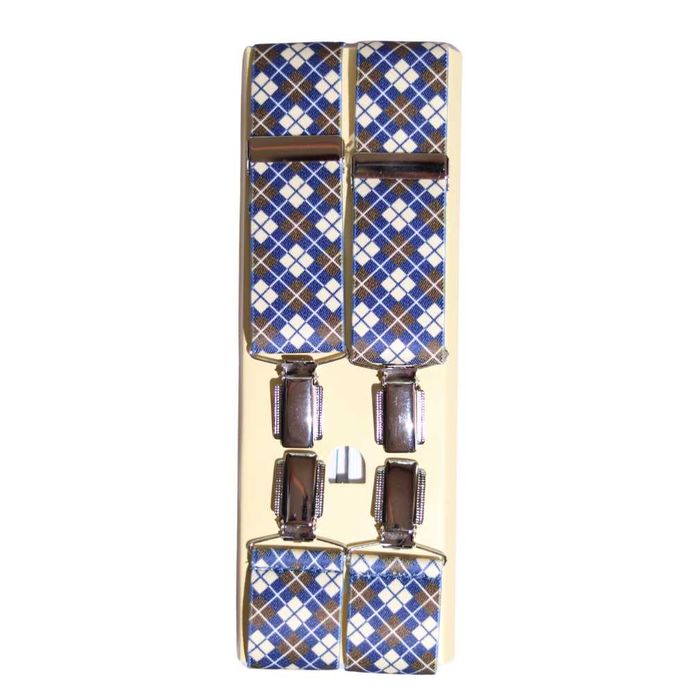 Shop premium 35mm 4-clip suspenders in Diamond Blue for a timeless, sophisticated look. Designed for comfort & durability, perfect for formal events, weddings, or everyday wear. Adjustable fit for all-day support. Shop in-store or online now!