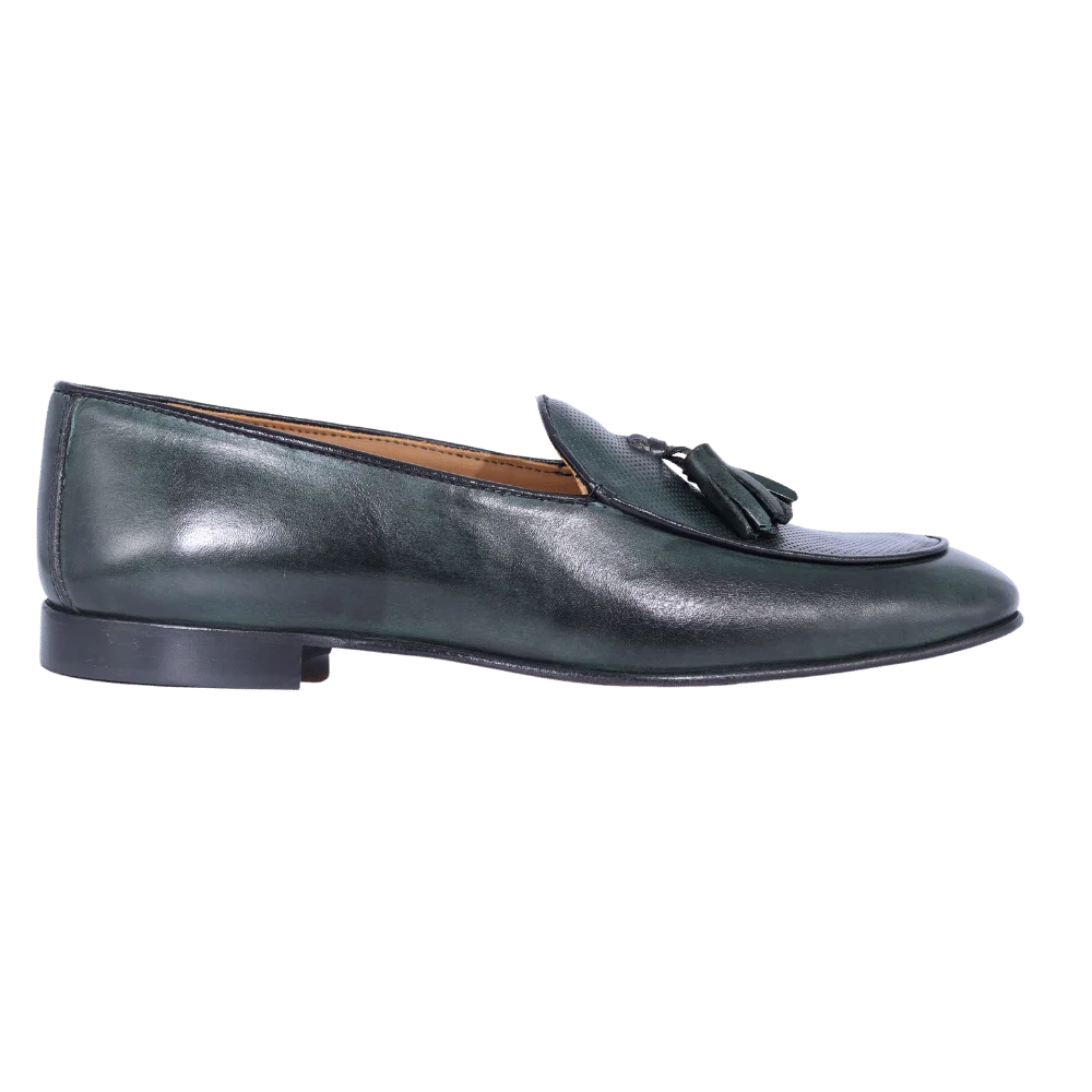 Men's Aliverti Loafer Moccasin with Tassels in Green (4019) available in-store, 337 Monty Naicker Street, Durban CBD or online at Omar's Tailors & Outfitters online store. A men's fashion curation for South African men - established in 1911.