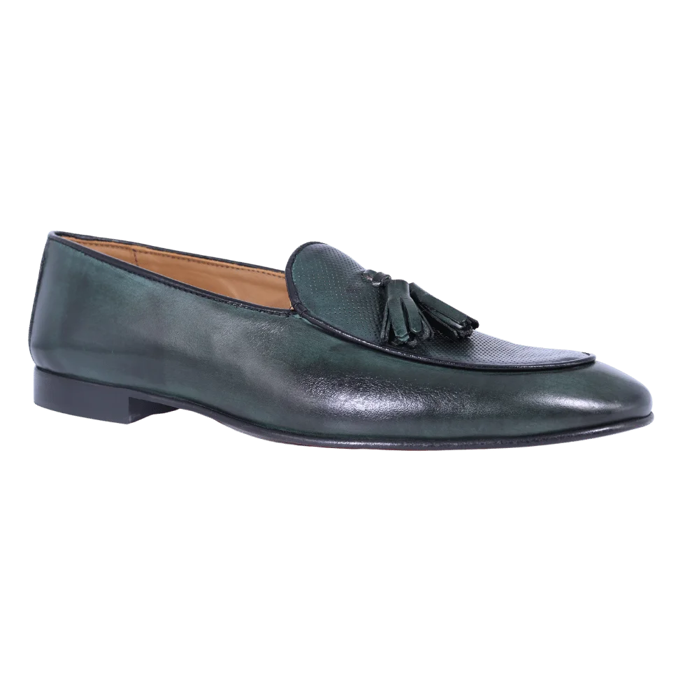Men's Aliverti Loafer Moccasin with Tassels in Green (4019) available in-store, 337 Monty Naicker Street, Durban CBD or online at Omar's Tailors & Outfitters online store. A men's fashion curation for South African men - established in 1911.