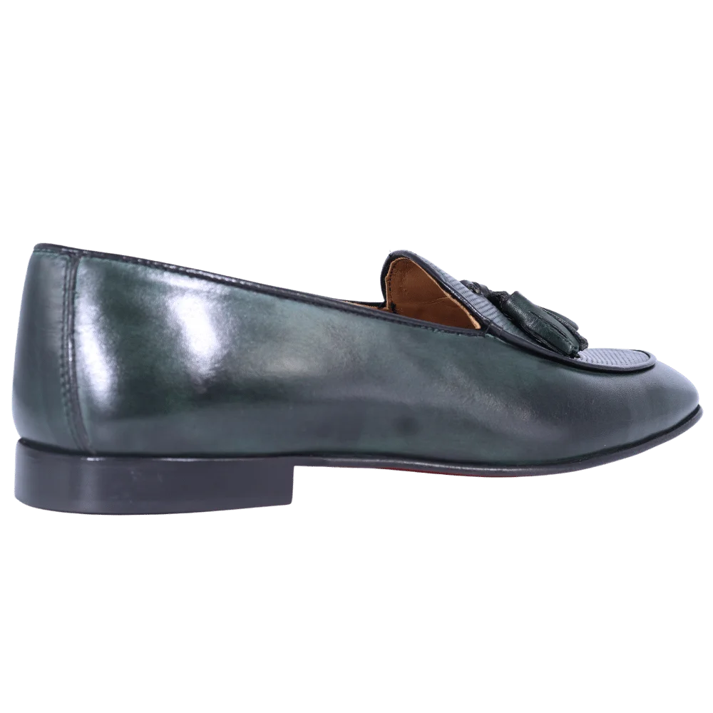 Men's Aliverti Loafer Moccasin with Tassels in Green (4019) available in-store, 337 Monty Naicker Street, Durban CBD or online at Omar's Tailors & Outfitters online store. A men's fashion curation for South African men - established in 1911.