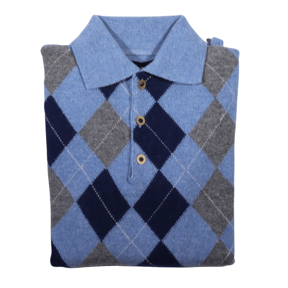 Men's 100% lambswool Loch Lomond collared jersey in light blue available in-store, 337 Monty Naicker Street, Durban CBD or online at Omar's Tailors & Outfitters online store. A men's fashion curation for South African men - established in 1911.