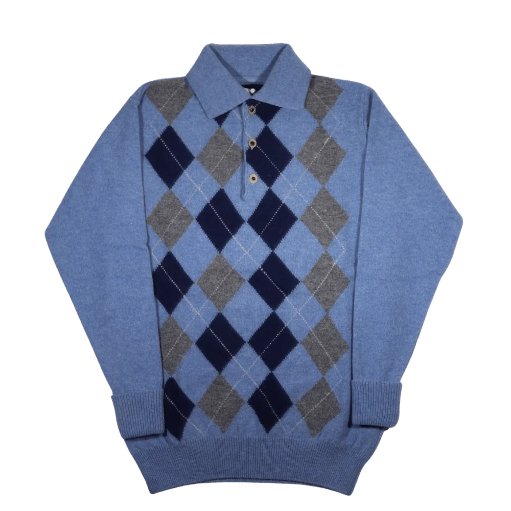 Men's 100% lambswool Loch Lomond collared jersey in light blue available in-store, 337 Monty Naicker Street, Durban CBD or online at Omar's Tailors & Outfitters online store. A men's fashion curation for South African men - established in 1911.