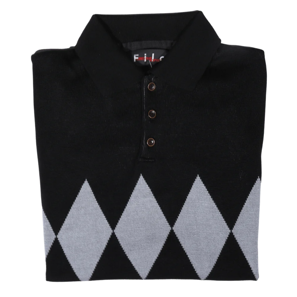 Men's Long Sleeve Filo Golfer Argyle Diamond Jersey in Black available in-store, 337 Monty Naicker Street, Durban CBD or online at Omar's Tailors & Outfitters online store. A men's fashion curation for South African men - established in 1911.