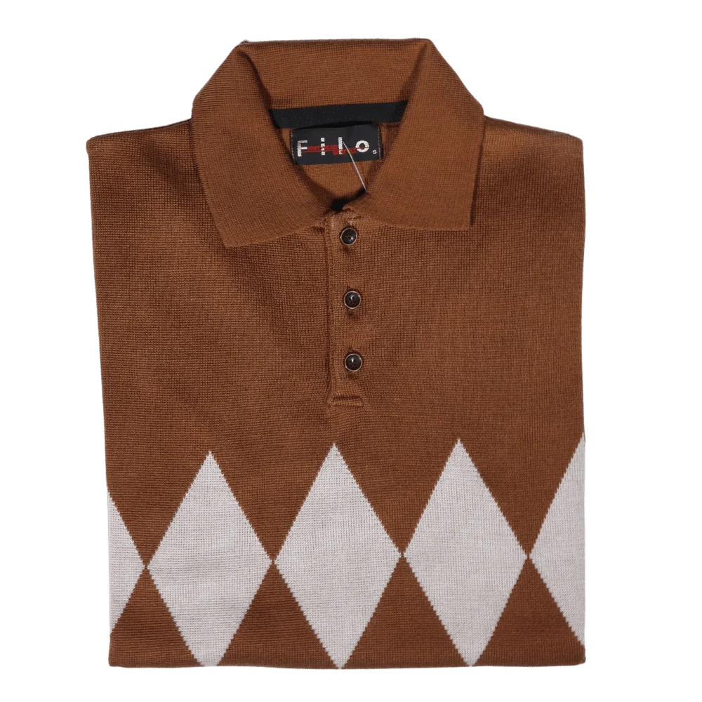 Men's Long Sleeve Filo Golfer Argyle Diamond Jersey in Brown available in-store, 337 Monty Naicker Street, Durban CBD or online at Omar's Tailors & Outfitters online store. A men's fashion curation for South African men - established in 1911.