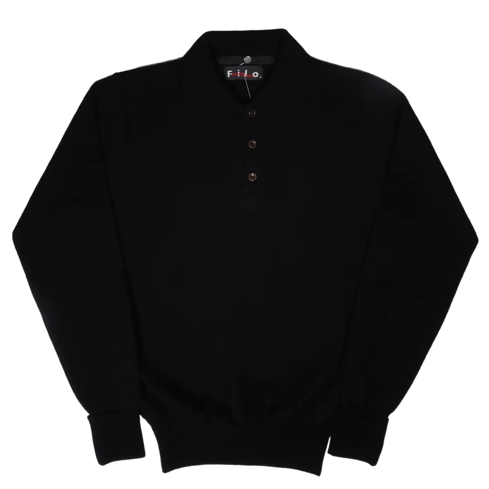 Men's Long Sleeve Filo Golfer Sweater in Black available in-store, 337 Monty Naicker Street, Durban CBD or online at Omar's Tailors & Outfitters online store. A men's fashion curation for South African men - established in 1911.