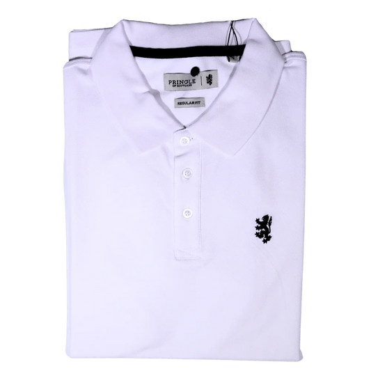 Men's Pringle Regular Fit Cotton Short Sleeve Golf Shirt in White (1057) - available in-store, 337 Monty Naicker Street, Durban CBD or online at Omar's Tailors & Outfitters online store.   A men's fashion curation for South African men - established in 1911.