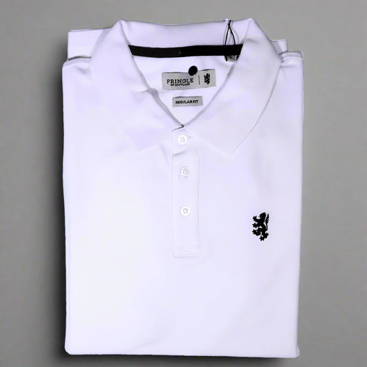 Men's Pringle Regular Fit Cotton Short Sleeve Golf Shirt in White (1057) - available in-store, 337 Monty Naicker Street, Durban CBD or online at Omar's Tailors & Outfitters online store.   A men's fashion curation for South African men - established in 1911.
