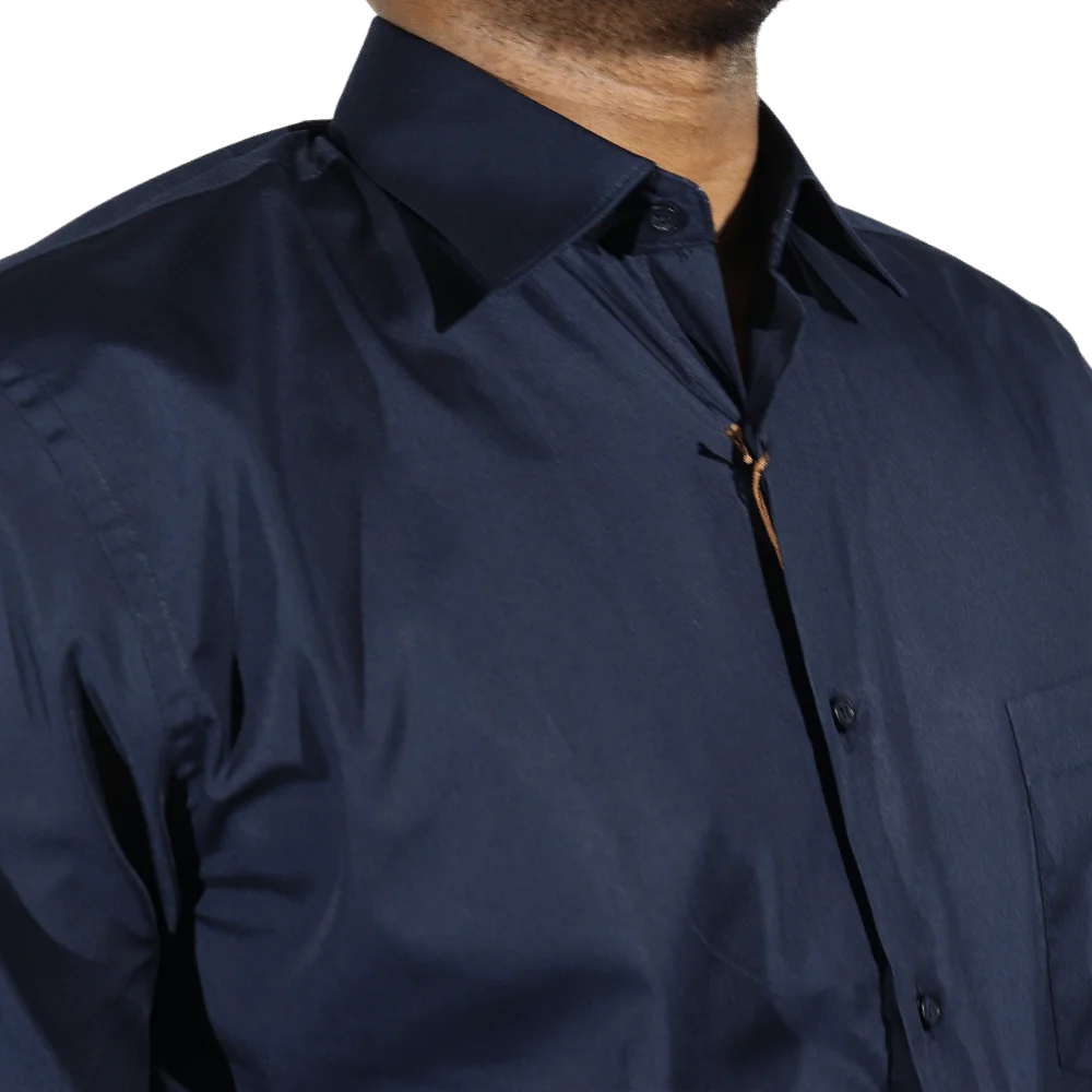 Men's Cotton Rich Thomas & Benno Long Sleeve Formal Shirt with Collar in Navy available in-store, 337 Monty Naicker Street, Durban CBD or online at Omar's Tailors & Outfitters online store. A men's fashion curation for South African men - established in 1911.