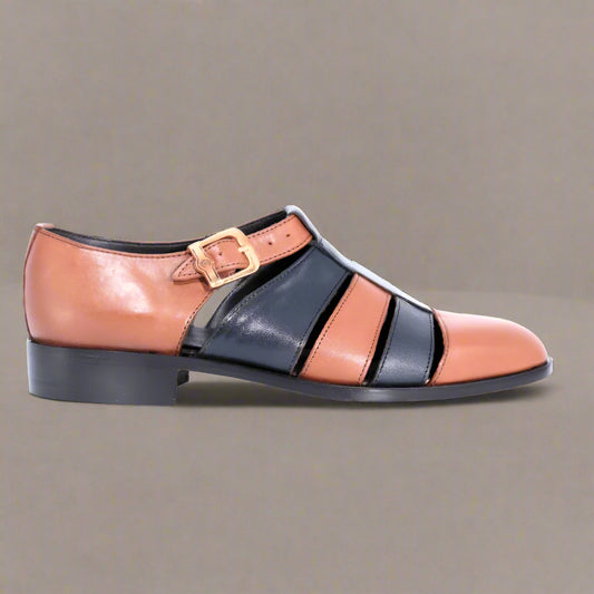 Crockett & Jones Indicalf Sandal - Royalcalf Tan and Navy (Genuine Leather Upper and Sole)