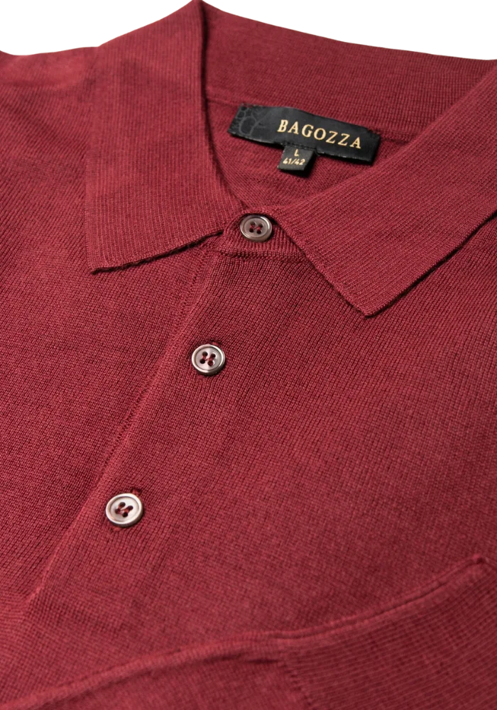 Men's Bagozza merino wool blend long-sleeve golf shirt with ribbing in maroon (8370) - available in-store, 337 Monty Naicker Street, Durban CBD or online at Omar's Tailors & Outfitters online store. A men's fashion curation for South African men - established in 1911.