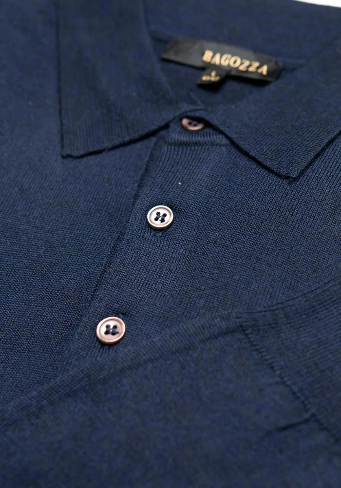 Men's Bagozza merino wool blend long-sleeve golf shirt with ribbing in navy (8370) - available in-store, 337 Monty Naicker Street, Durban CBD or online at Omar's Tailors & Outfitters online store. A men's fashion curation for South African men - established in 1911.