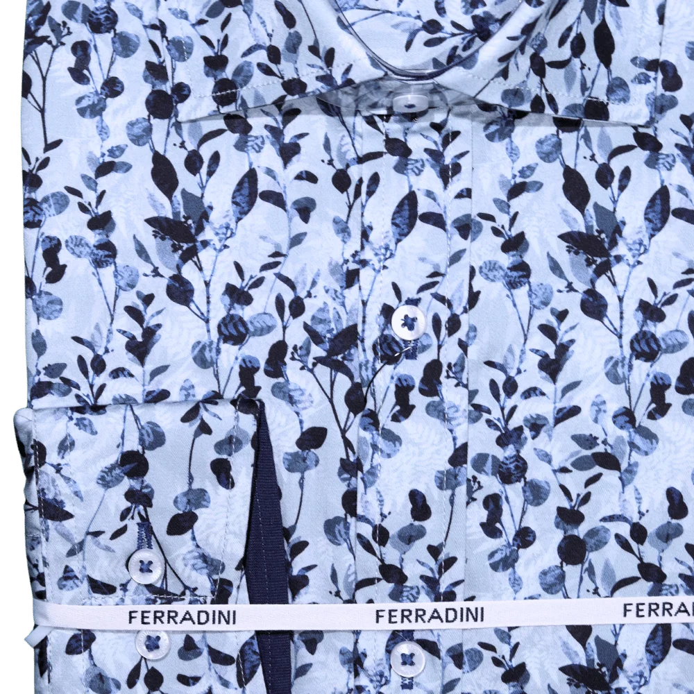 Shop the Men's Ferradini Long Sleeve Floral Collared Shirt, designed for premium style and comfort. Perfect for all occasions, available in-store at 337 Monty Naicker Street, Durban Central, or online at www.omarstailors.com.