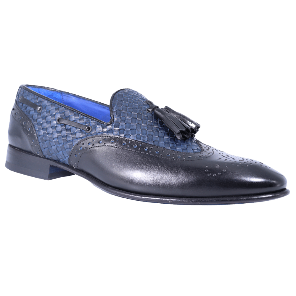 Aliverti Slip-On - Nero & Blue (Genuine Leather Upper & Sole)