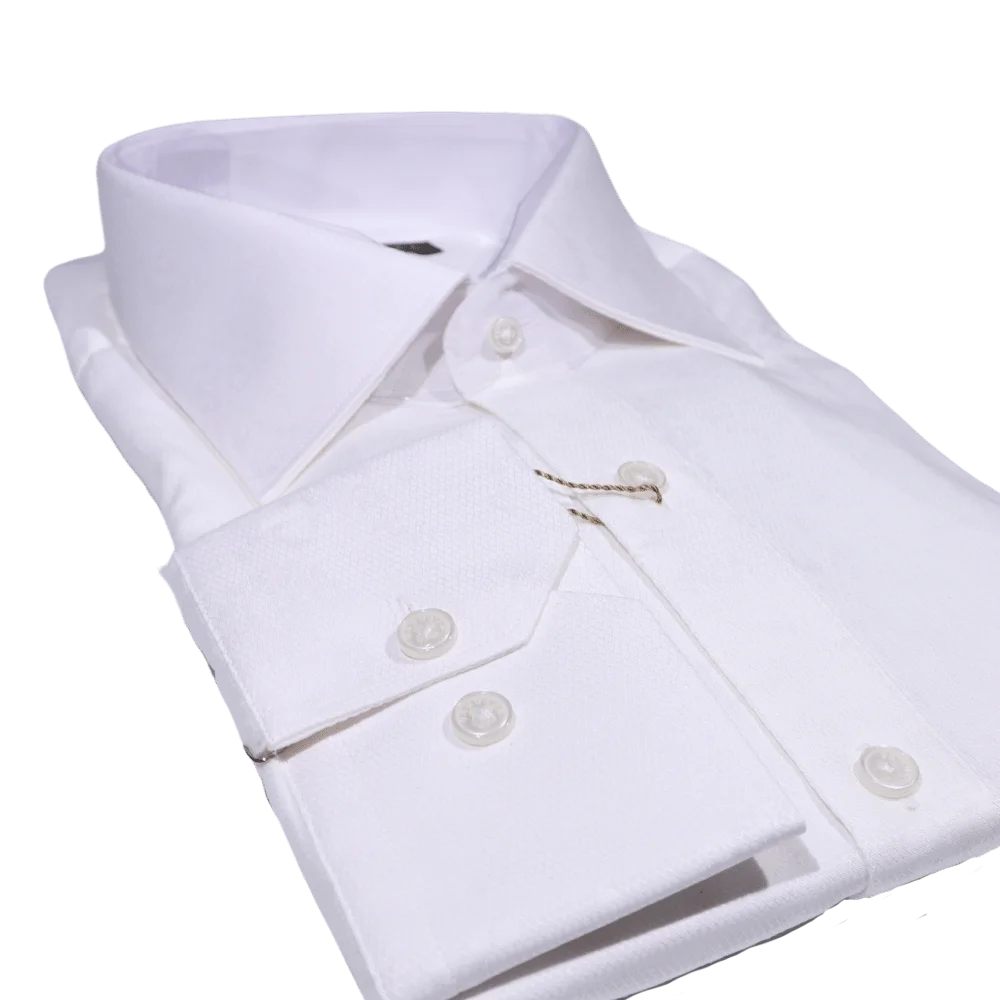 Men's Bagozza Long Sleeve Formal Shirt in White (1830) available in-store, 337 Monty Naicker Street, Durban CBD or online at Omar's Tailors & Outfitters online store.   A men's fashion curation for South African men - established in 1911.