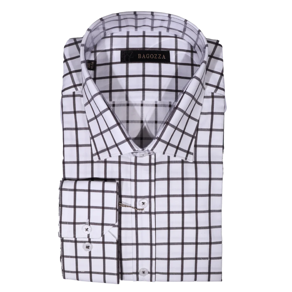Bagozza Long Sleeve Slim Fit Formal Shirt in Black Check (2447) available in-store, 337 Monty Naicker Street, Durban CBD or online at Omar's Tailors & Outfitters online store. A men's fashion curation for South African men - established in 1911.