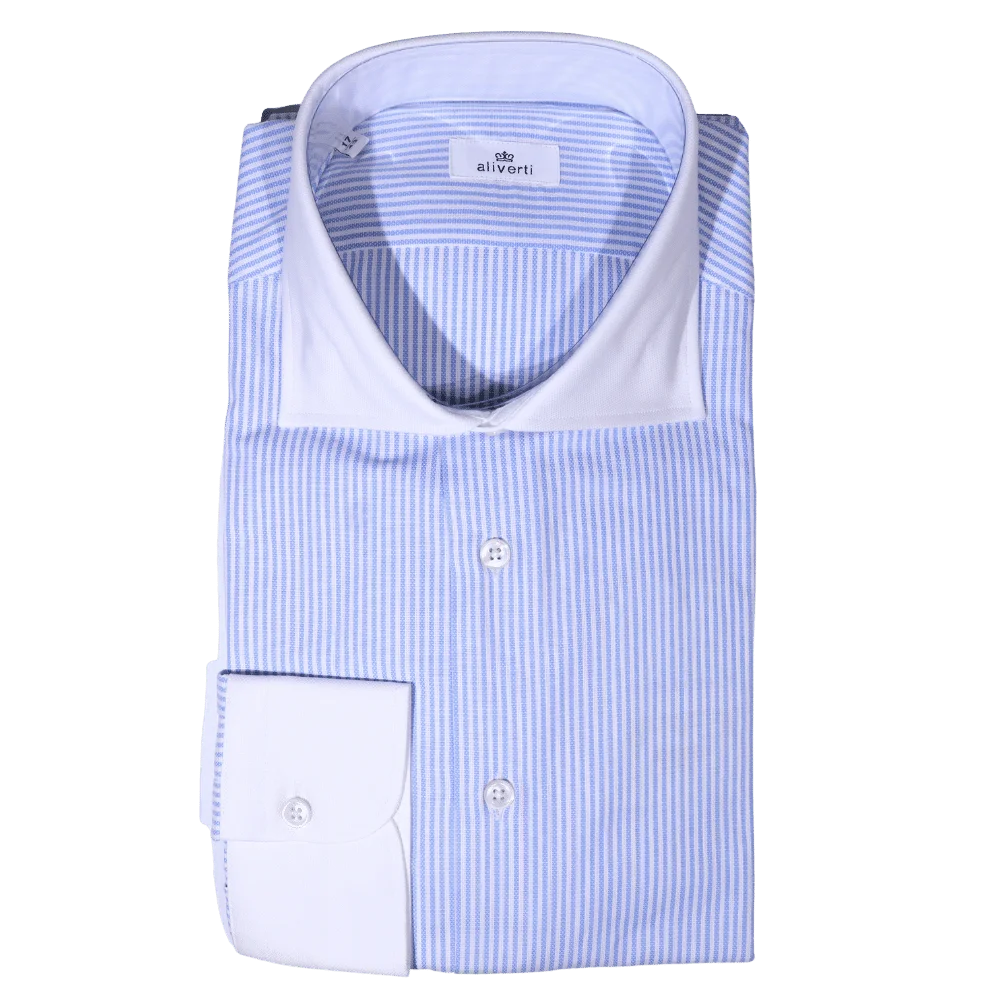 Men's Fusaro Long Sleeve Formal Shirt in White & Blue Stripe (15025) available in-store, 337 Monty Naicker Street, Durban CBD or online at Omar's Tailors & Outfitters online store. A men's fashion curation for South African men - established in 1911.