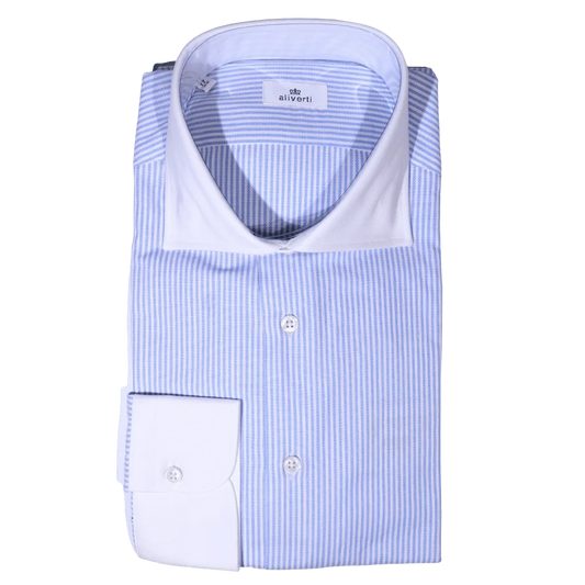 Men's Fusaro Long Sleeve Formal Shirt in White & Blue Stripe (15025) available in-store, 337 Monty Naicker Street, Durban CBD or online at Omar's Tailors & Outfitters online store.   A men's fashion curation for South African men - established in 1911.