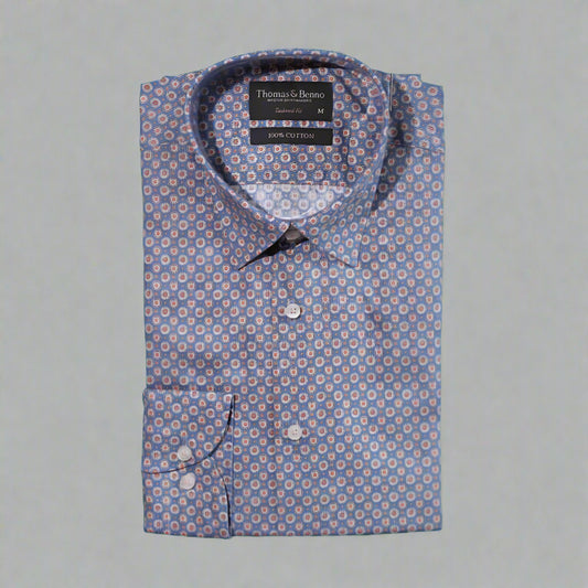 Men's 100% Cotton Thomas Benno Long Sleeve Formal Shirt in Blue (3363) available in-store, 337 Monty Naicker Street, Durban CBD or online at Omar's Tailors & Outfitters online store. 
A men's fashion curation for South African men, established in 1911.